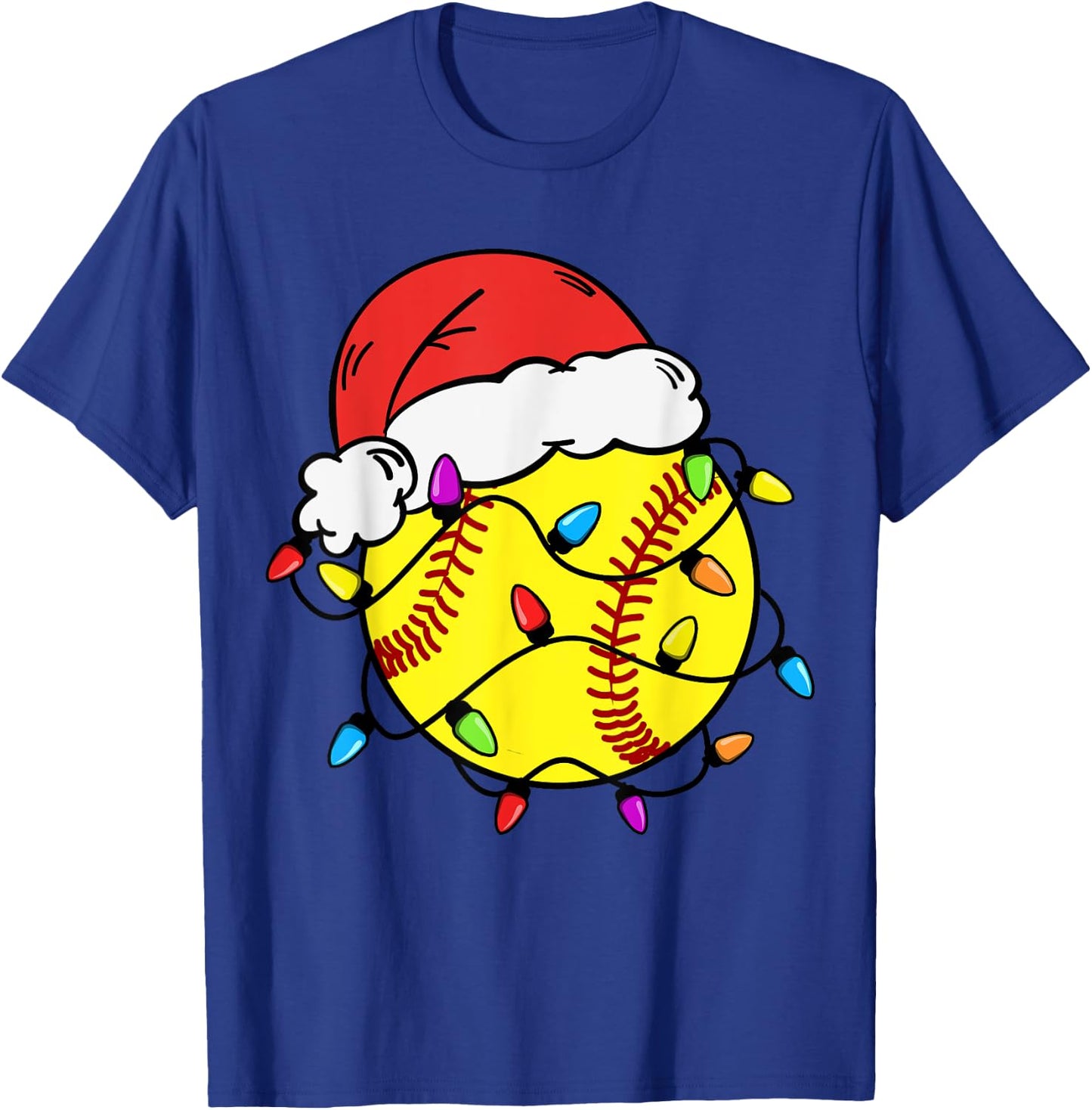 Softball Santa Claus Hat Christmas Light Softball Girls Kids T-Shirt - T-Shirt | Royal