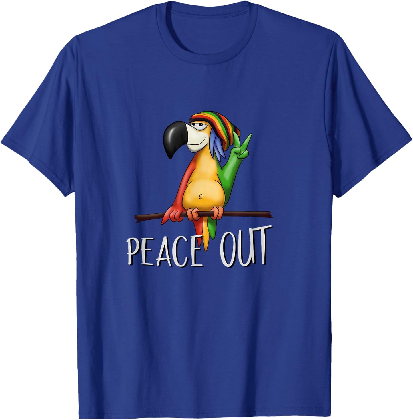 Peace Out Funky Cool Bird Drawing Chilling Reggae Parrot T-Shirt - T-Shirt | Royal