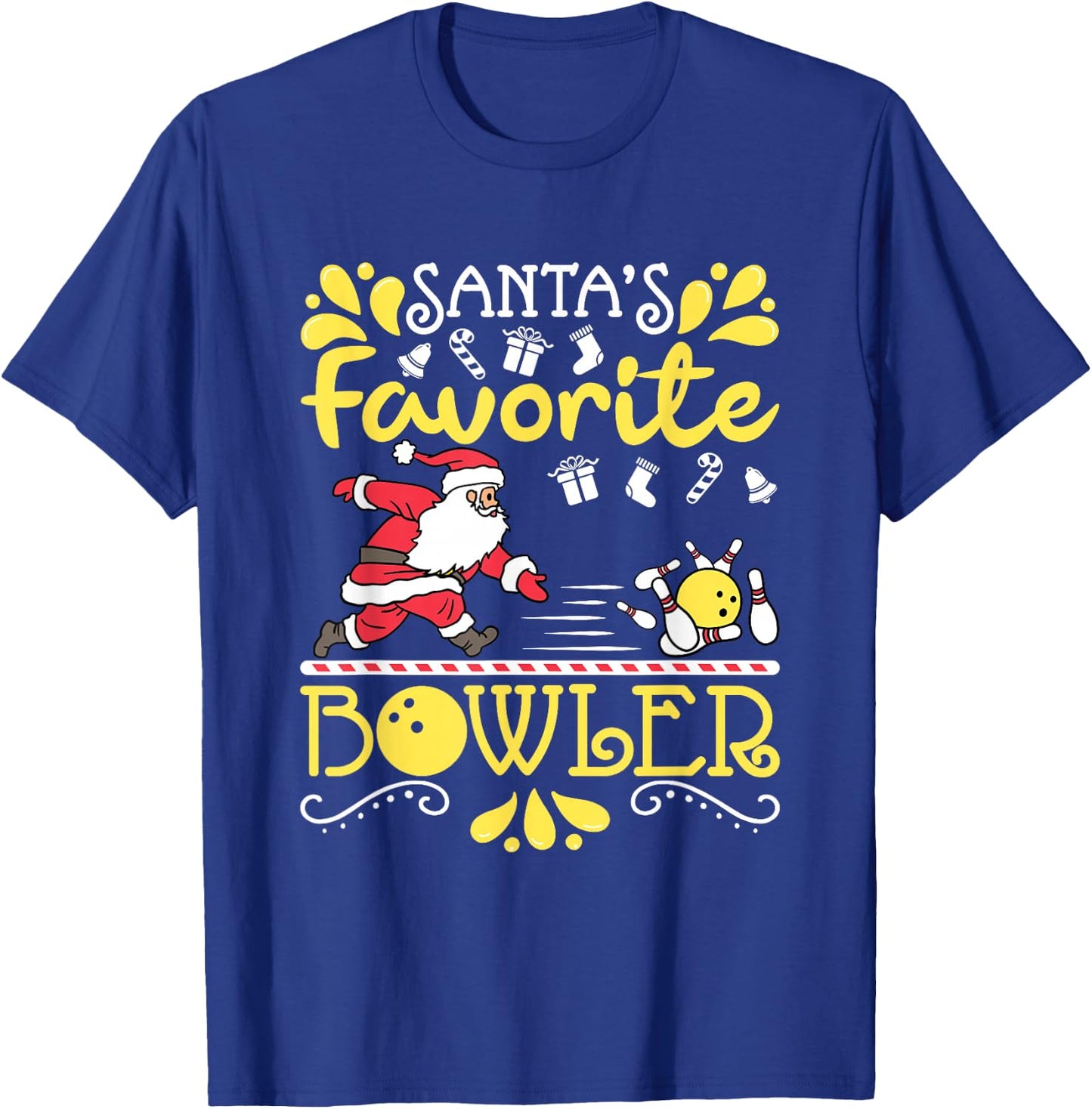 Santa's Favorite Bowler Santa Claus Bowling Christmas T-Shirt - T-Shirt | Royal
