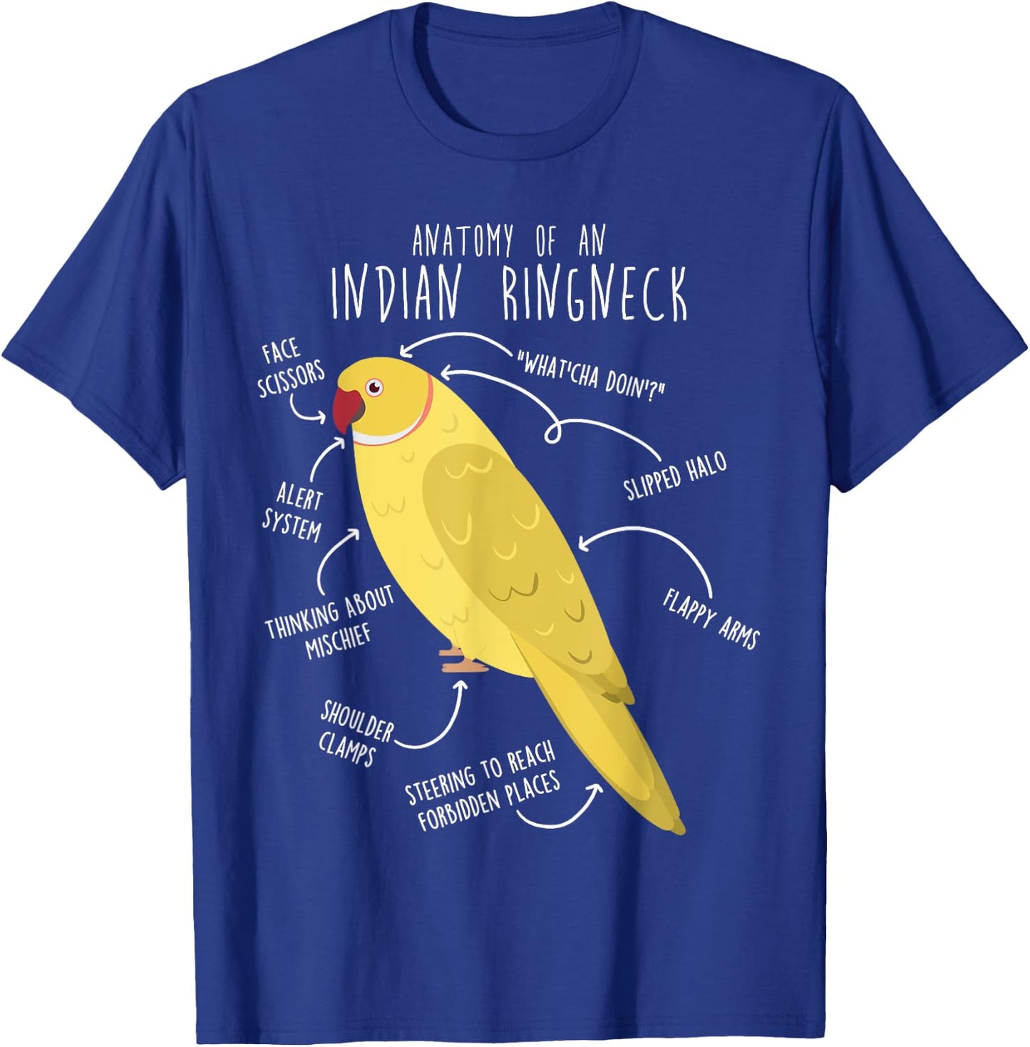 Indian Ringneck Parrot Anatomy Funny Pet Lutino Yellow Bird T-Shirt - T-Shirt | Royal