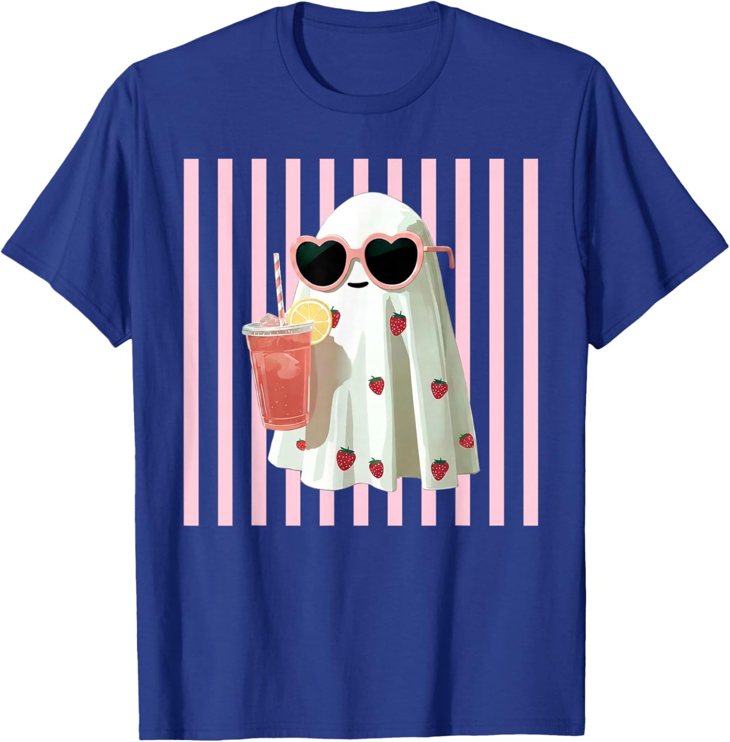 Pink Striped Cute Ghost Summer Fruit Juice Hawaii Summerween T-Shirt - T-Shirt | Royal