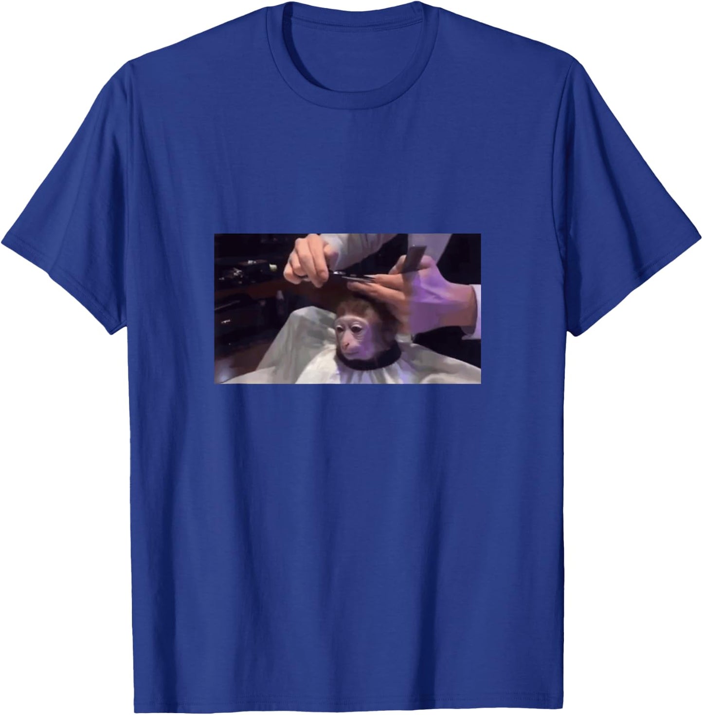 Funny Dank Meme Monkey Getting Haircut T-Shirt - T-Shirt | Royal
