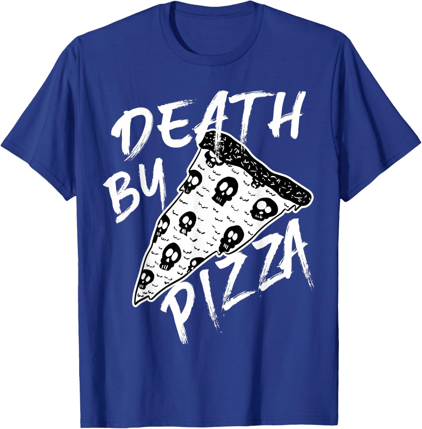 Death by Pizza Pepperoni Skulls Metal Text Halloween T-Shirt - T-Shirt | Royal