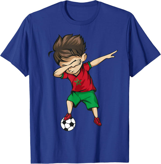 Dabbing Soccer Boy Morocco Jersey Shirt - Moroccan Football T-Shirt - T-Shirt | Royal