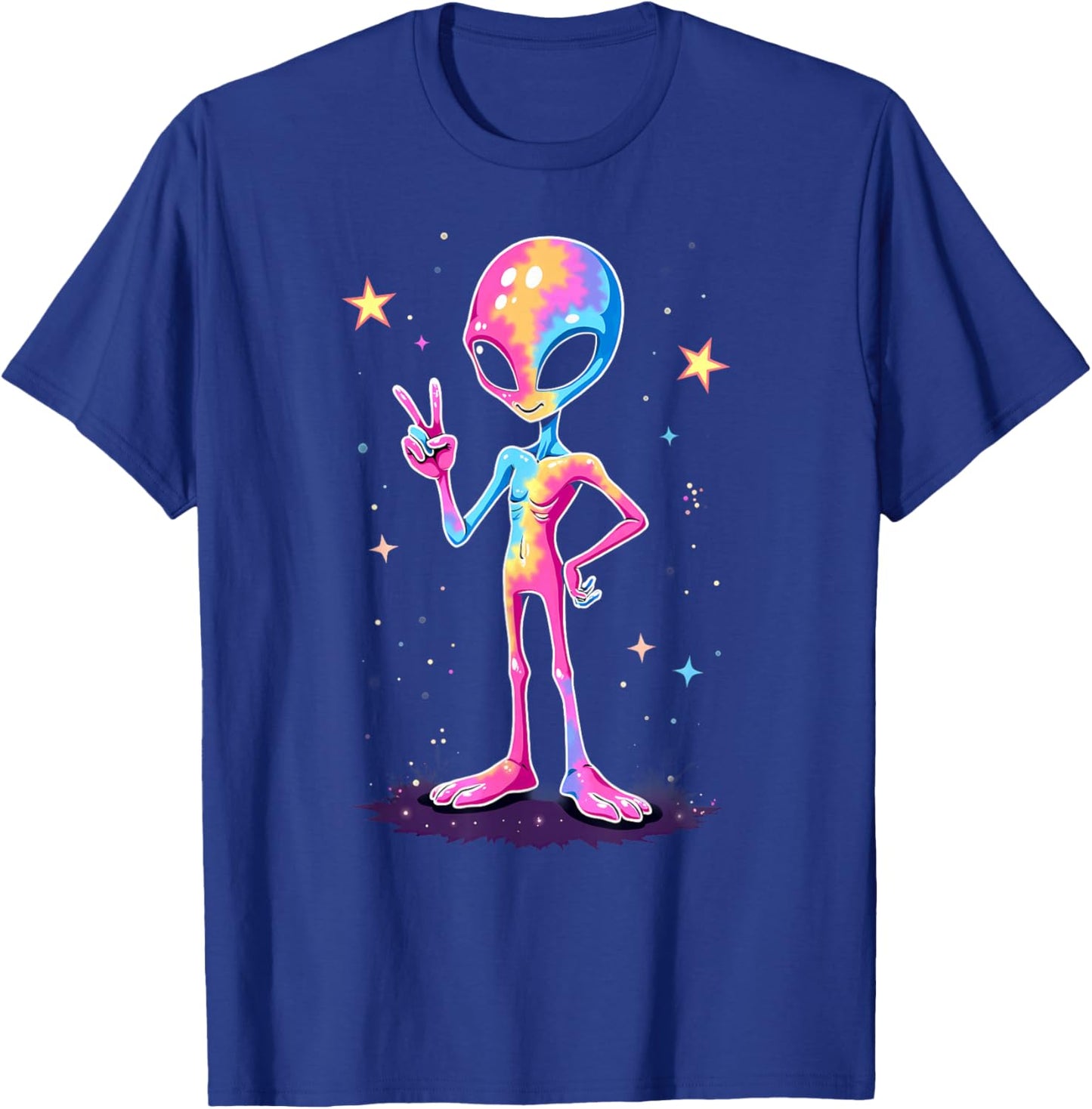 Hippie Tie Dye Alien Peace Sign Halloween T-Shirt - T-Shirt | Royal