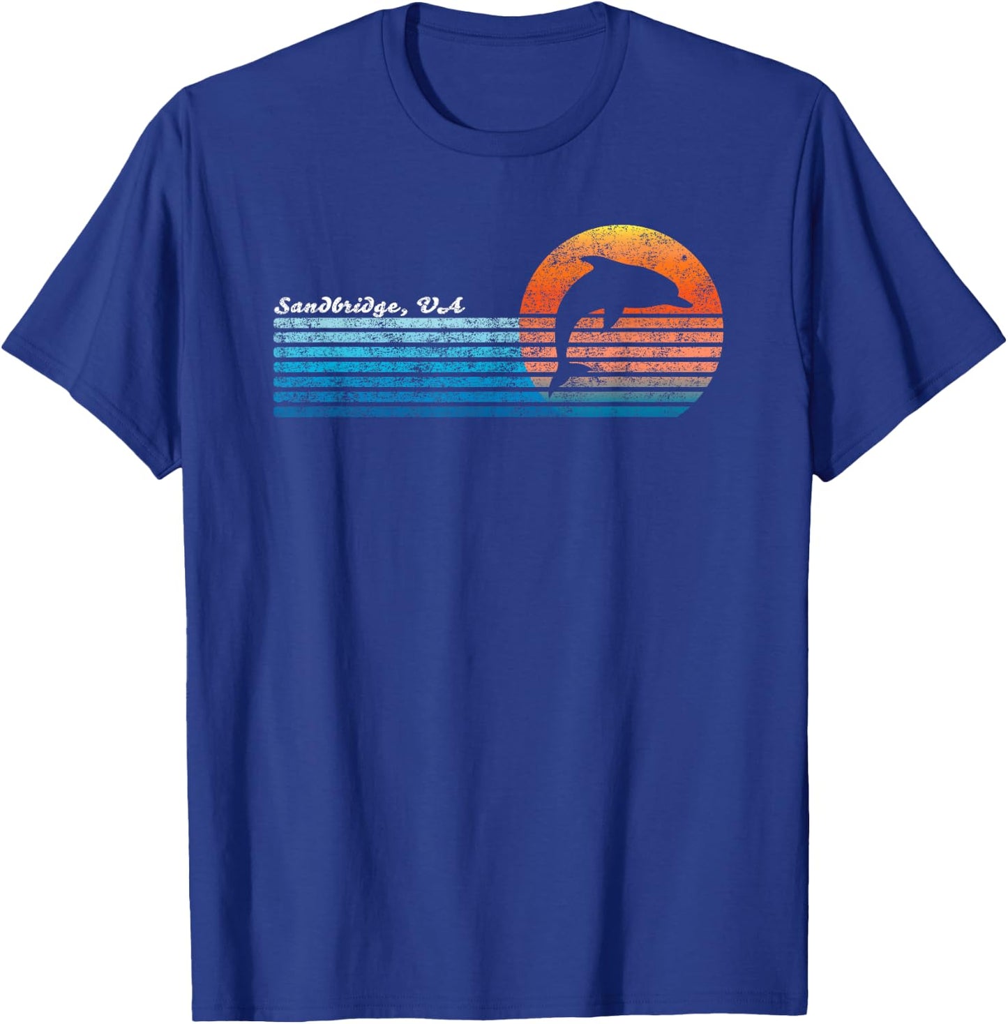 Vintage Sandbridge, VA Retro 80s Dolphin Sunset T-Shirt - T-Shirt | Royal