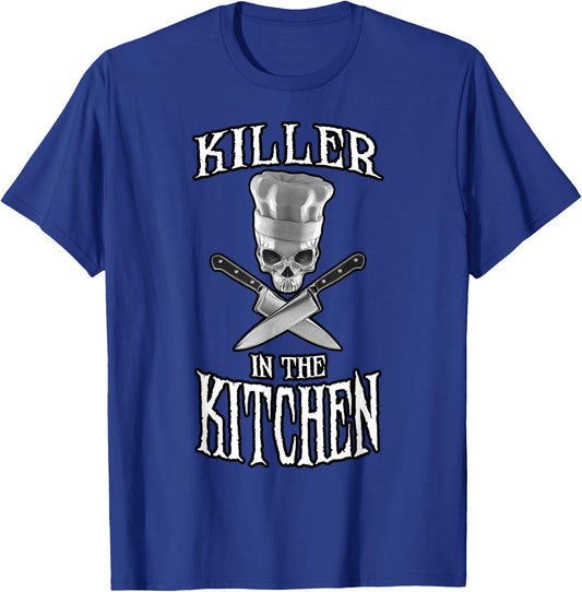 Killer in the Kitchen Funny Chef Skull T-Shirt - T-Shirt | Royal