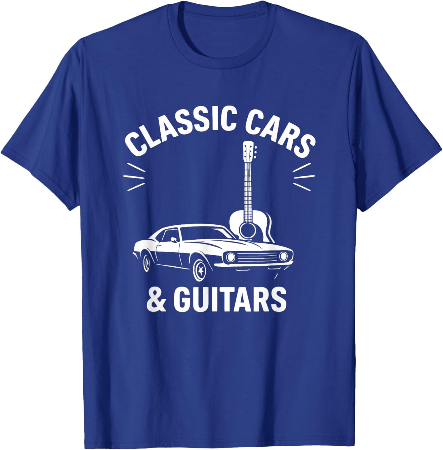 Classic Cars and Guitars Vintage Music Automotive Design T-Shirt - T-Shirt | Royal