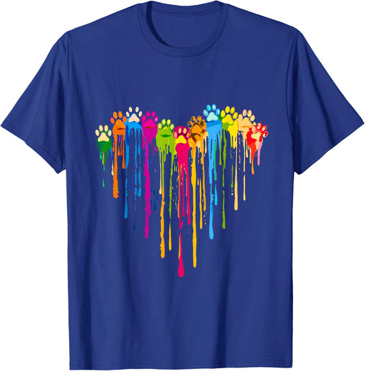 Funny Colorful Dog Paw Heart Cute Cat Design Men T-Shirt - T-Shirt | Royal