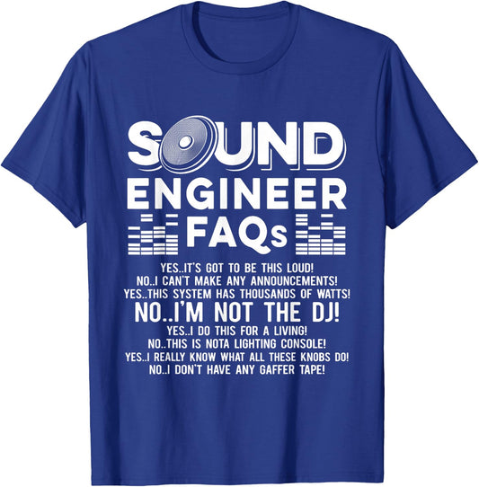 Studio Audio Engineer FAQ Not the DJ Sound Guy Tech T-Shirt - T-Shirt | Royal