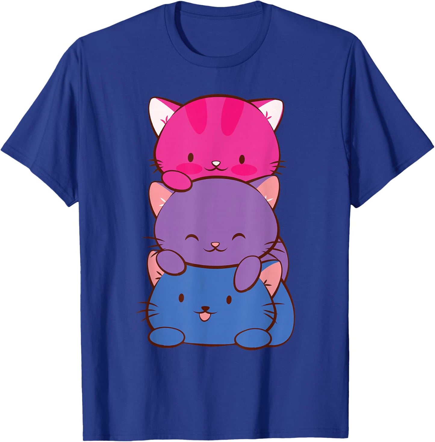 Bisexual Pride Kawaii Kitty Cat Stack Anime T-Shirt - T-Shirt | Royal