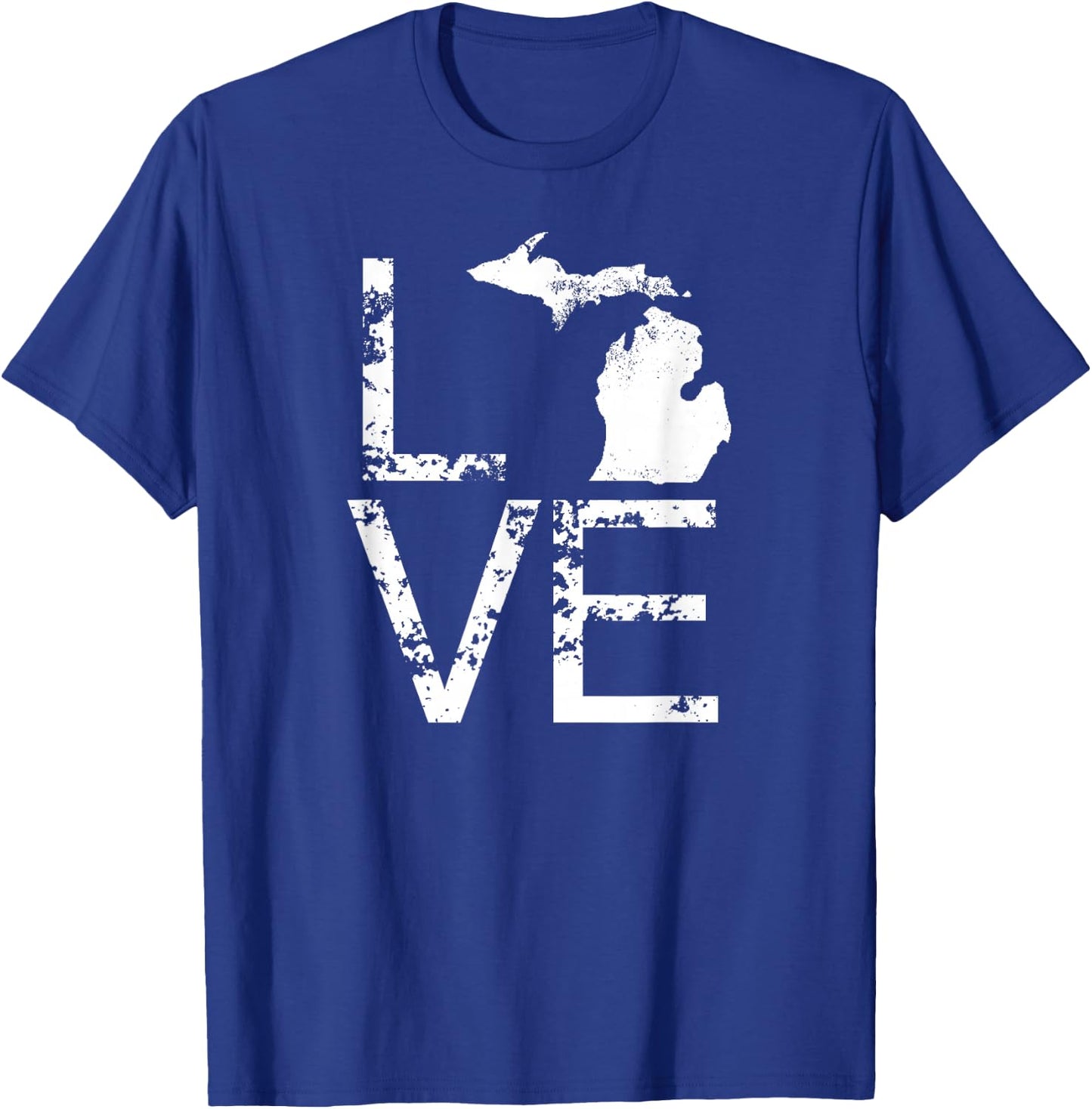 Michigan Love MI State Home Pride Map Distressed T-Shirt - T-Shirt | Royal