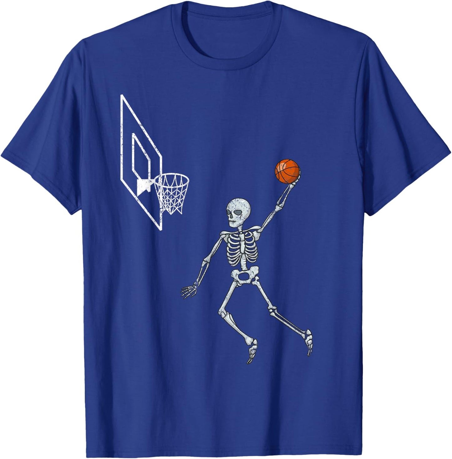 Vintage Skeleton Basketball Player Dunking Hoop Halloween T-Shirt - T-Shirt | Royal