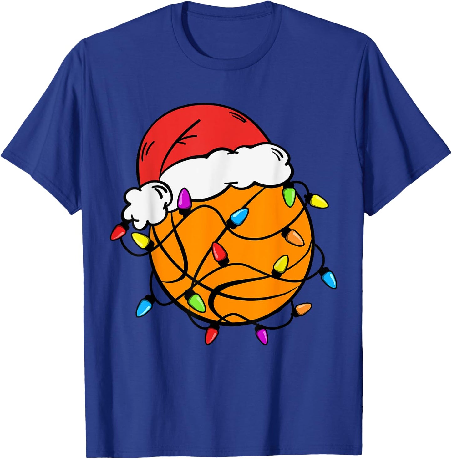 Basketball Santa Claus Hat Christmas Light Xmas Boys Kids T-Shirt - T-Shirt | Royal