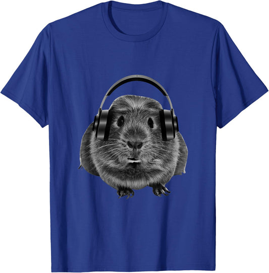 Funny Guinea Pig Graphic Guinea Pig Shirt Headphones T-Shirt - T-Shirt | Royal