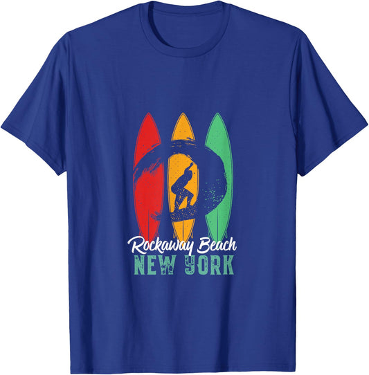 Rockaway Beach New York Vintage Surfing Sports T-Shirt - T-Shirt | Royal
