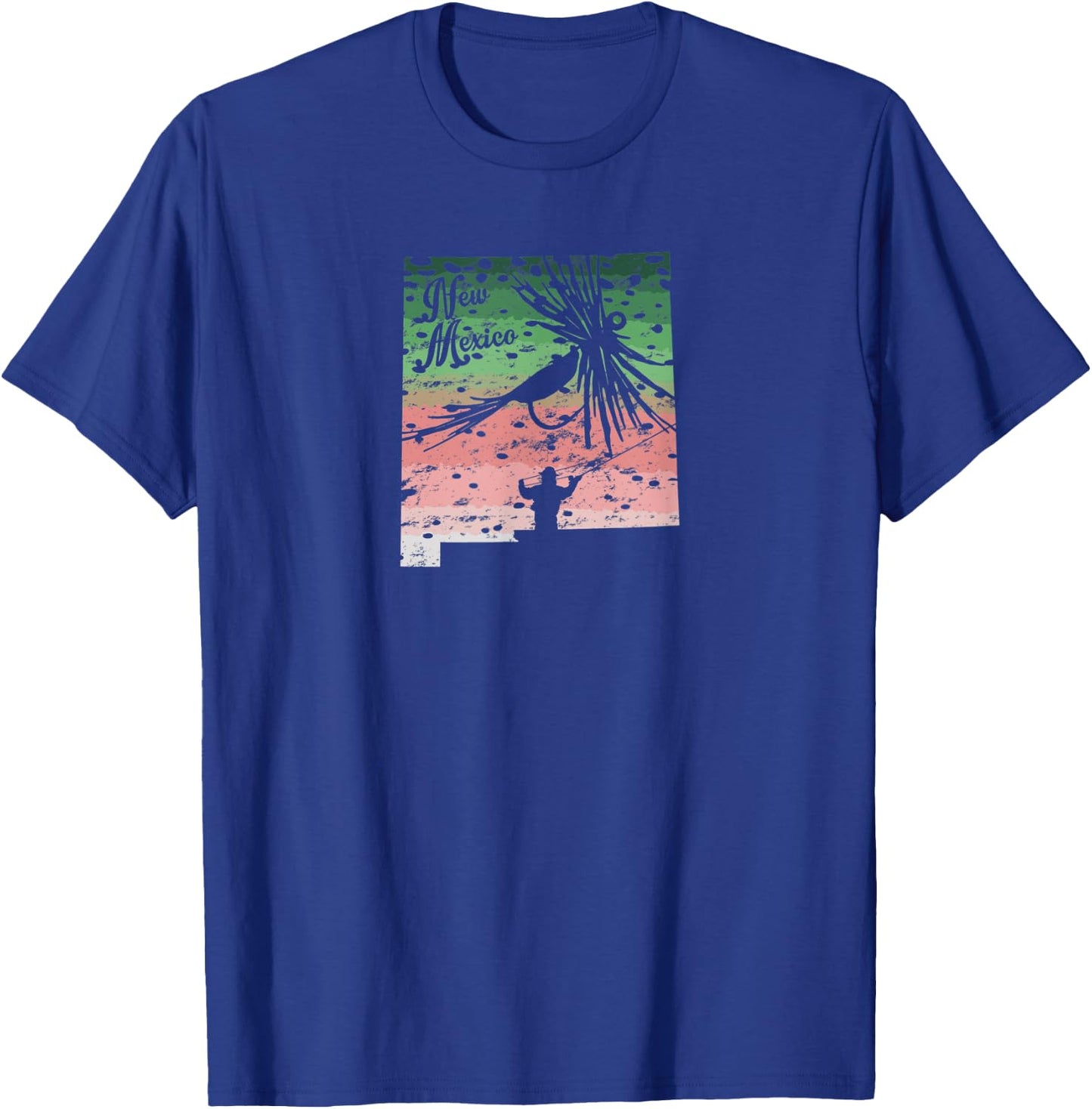 Vintage Big Fly Rainbow Trout New Mexico Map Fly Fishing T-Shirt - T-Shirt | Royal