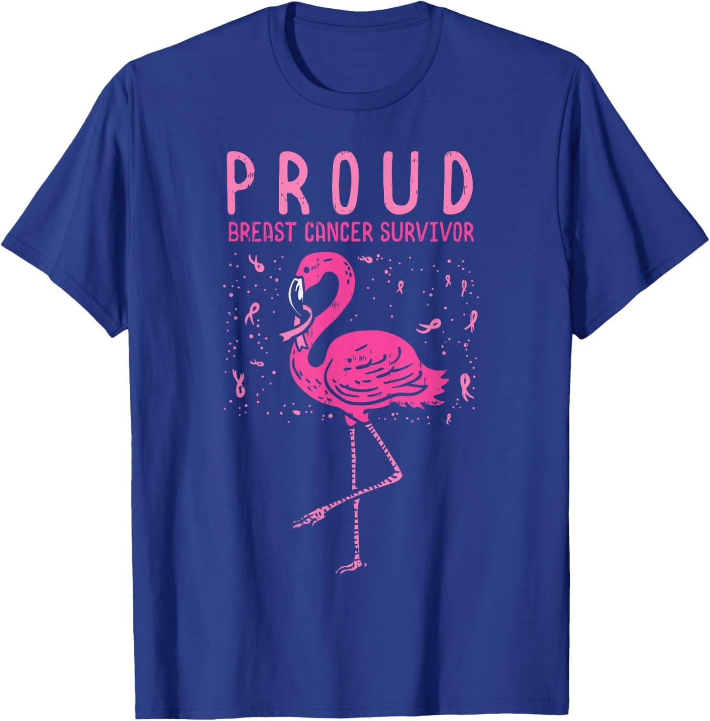 Proud Survivor Flamingo Pink Breast Cancer Awareness Gift T-Shirt - T-Shirt | Royal