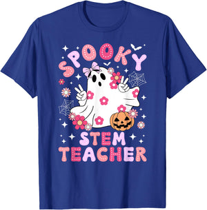 Spooky STEM Teacher Halloween STEM Teacher Groovy T-Shirt - T-Shirt | Royal