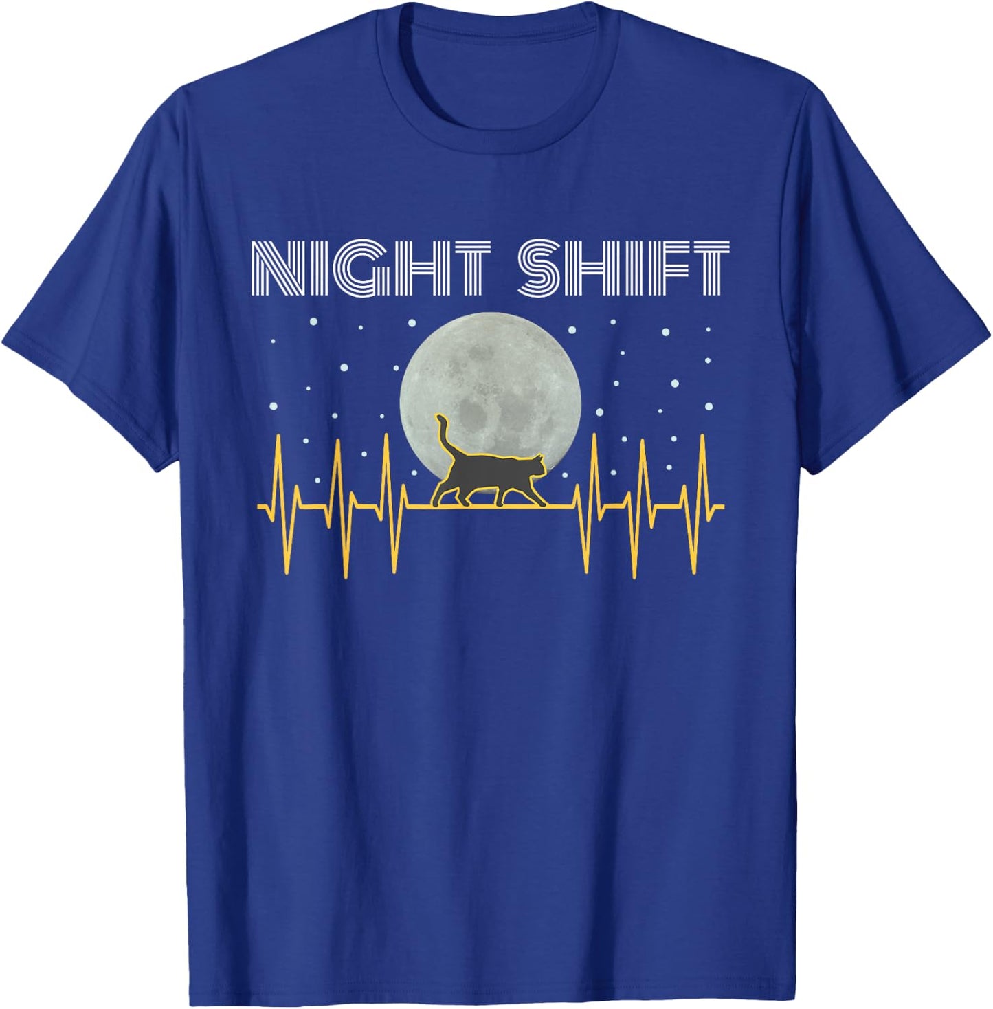 Funny Nurses Gifts Night Shift Nurse Cool Full Moon EKG Cat Women Kids T-Shirt - T-Shirt | Royal