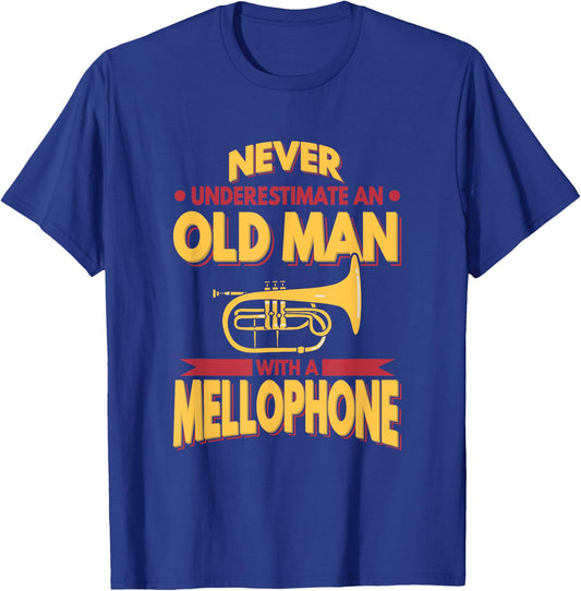Mellophone Never Underestimate An Old Men Marching Band T-Shirt - T-Shirt | Royal