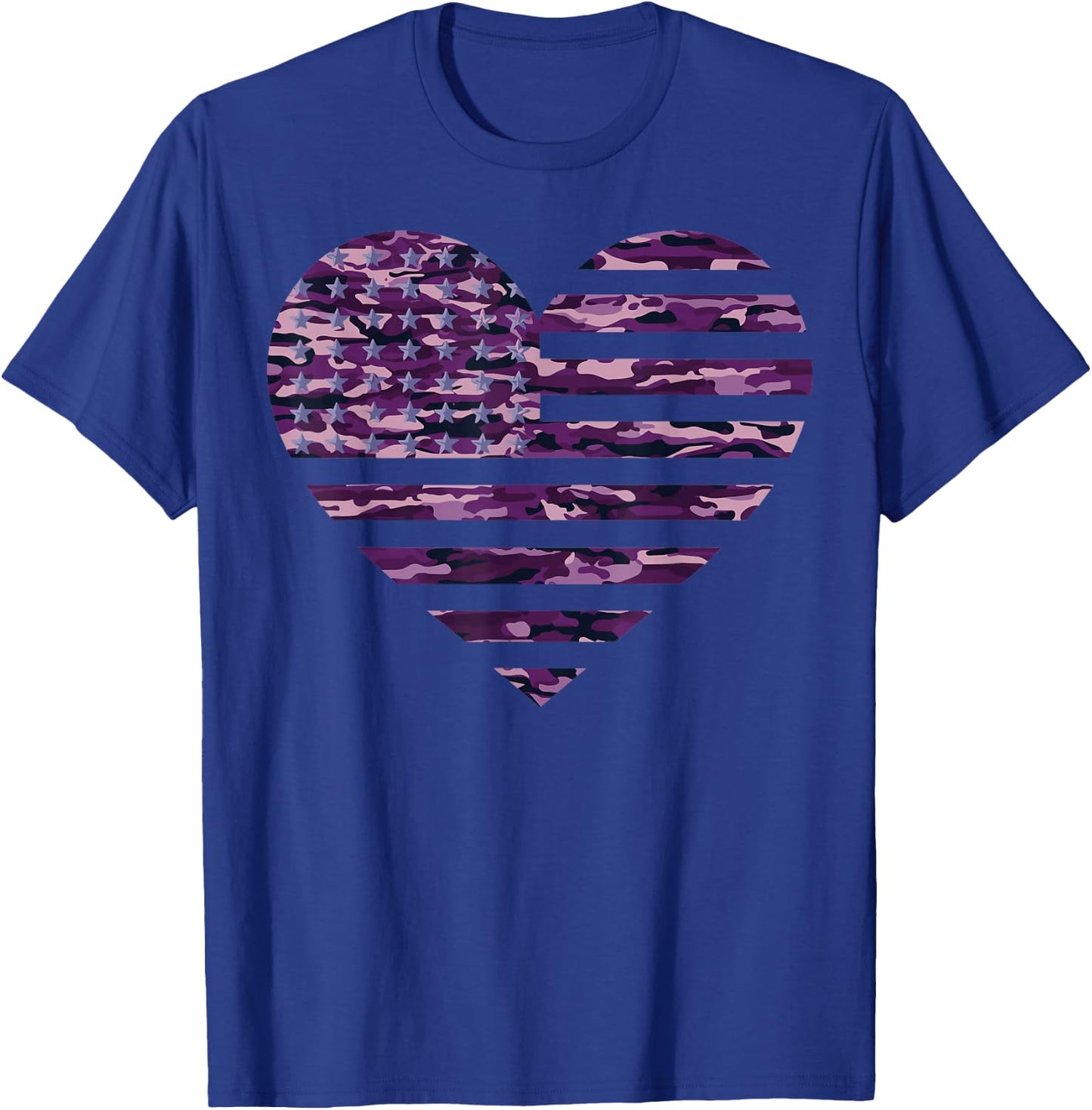 Camo American Flag Heart Camouflage Tactical Purple Military T-Shirt - T-Shirt | Royal