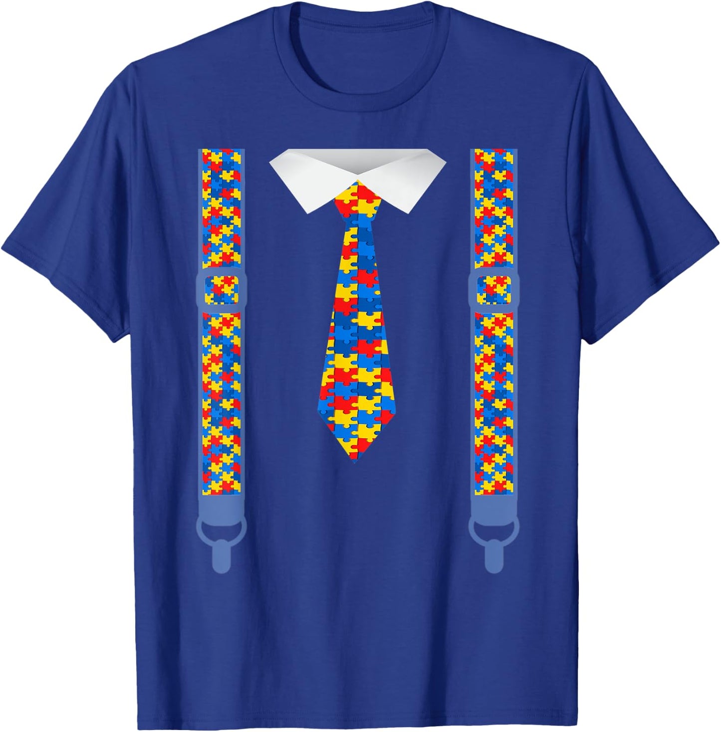 Autism awareness tie and suspenders Puzzle pieces T-Shirt - T-Shirt | Royal