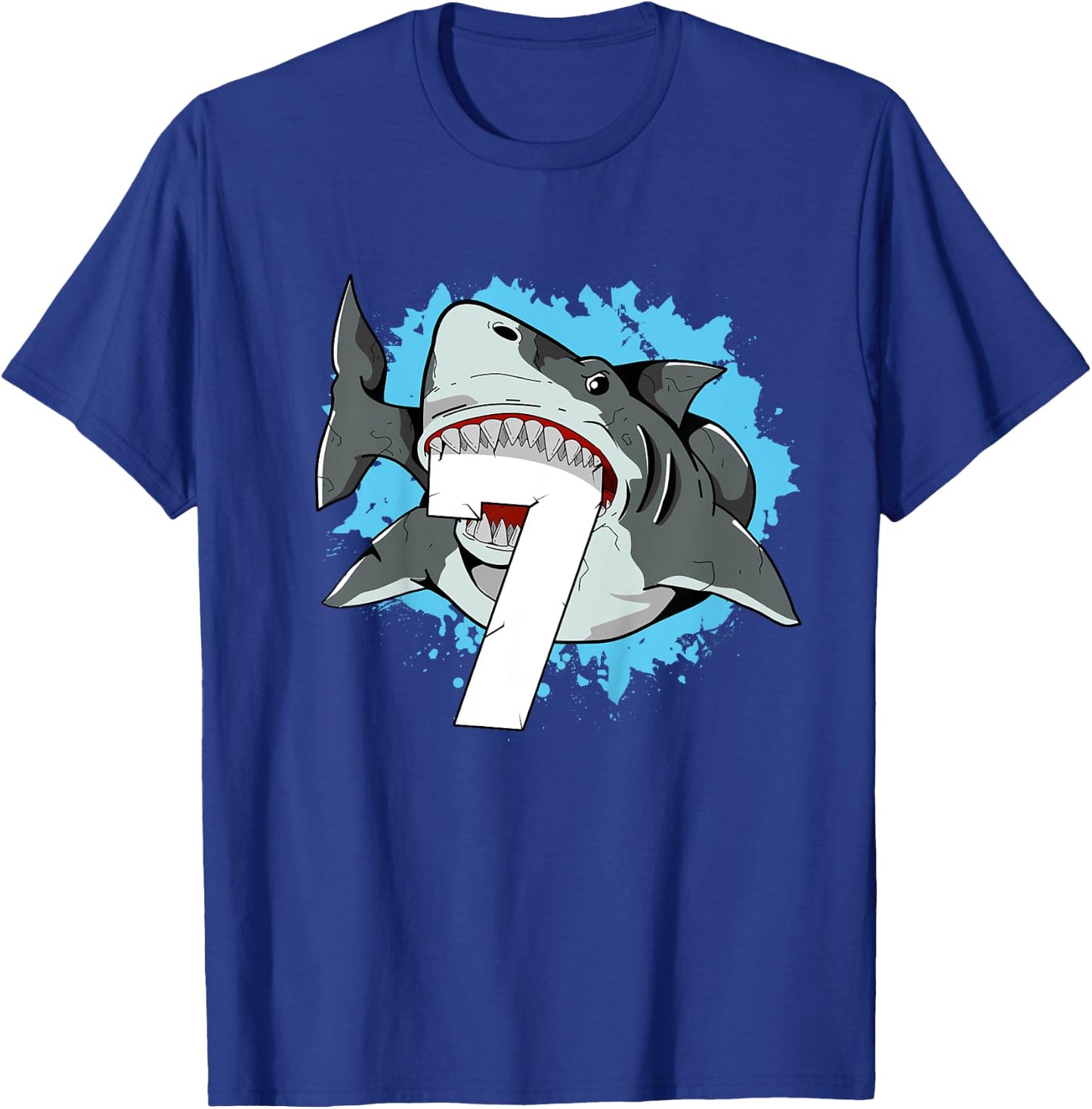 Shark 7th Birthday Boy 7 Seven Shark Theme Party T-Shirt - T-Shirt | Royal