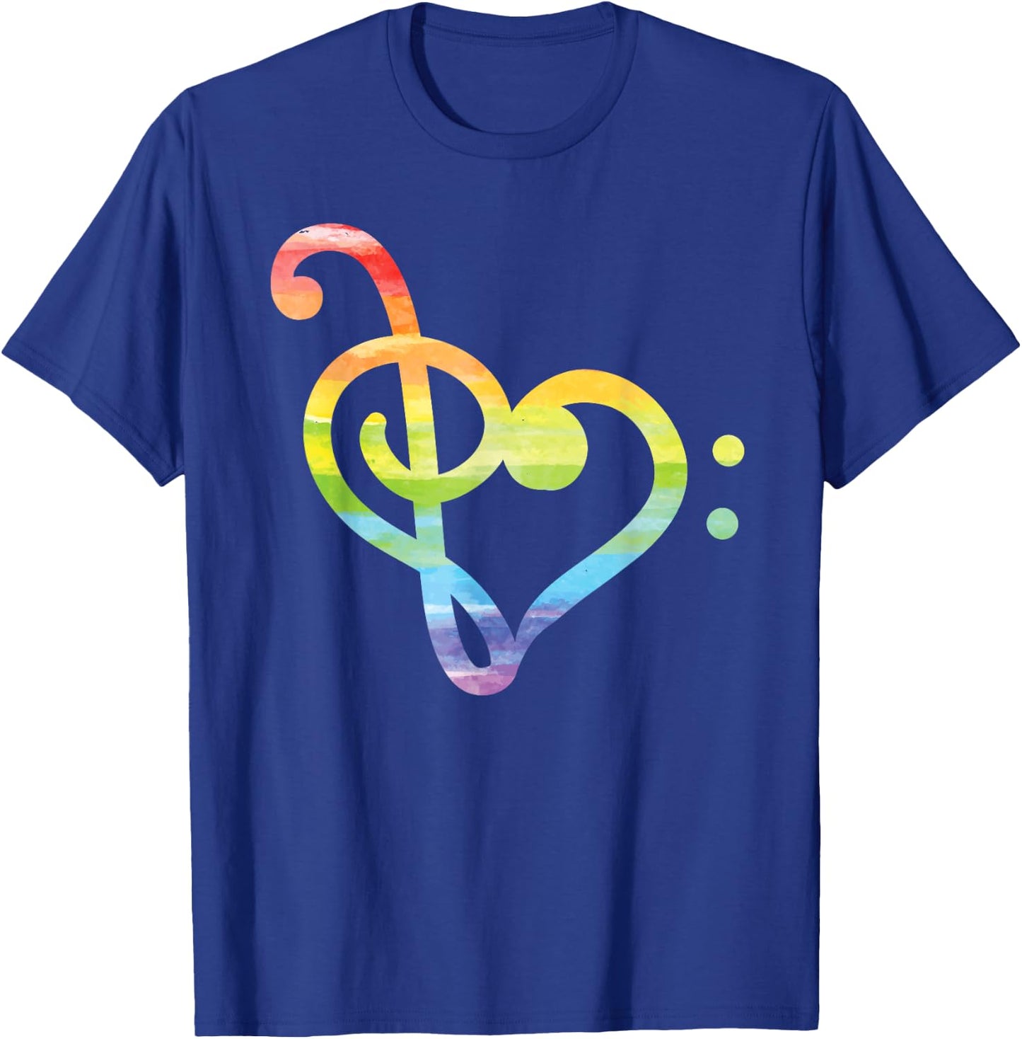 Watercolor Treble And Bass Clef Heart Rainbow T-Shirt - T-Shirt | Royal