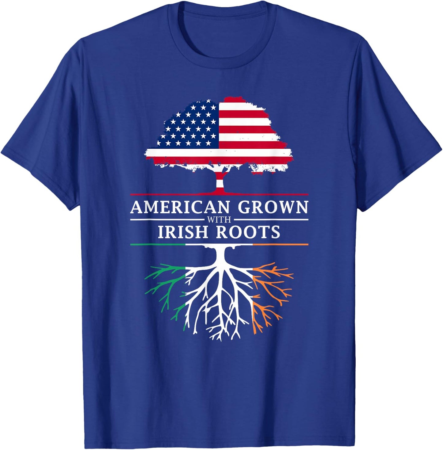 Family Heritage Gifts -Adults Black Short Sleeve Classic Modern Lace Embellishment - American Grown with Irish Roots - Ireland T-Shirt - T-Shirt | Royal