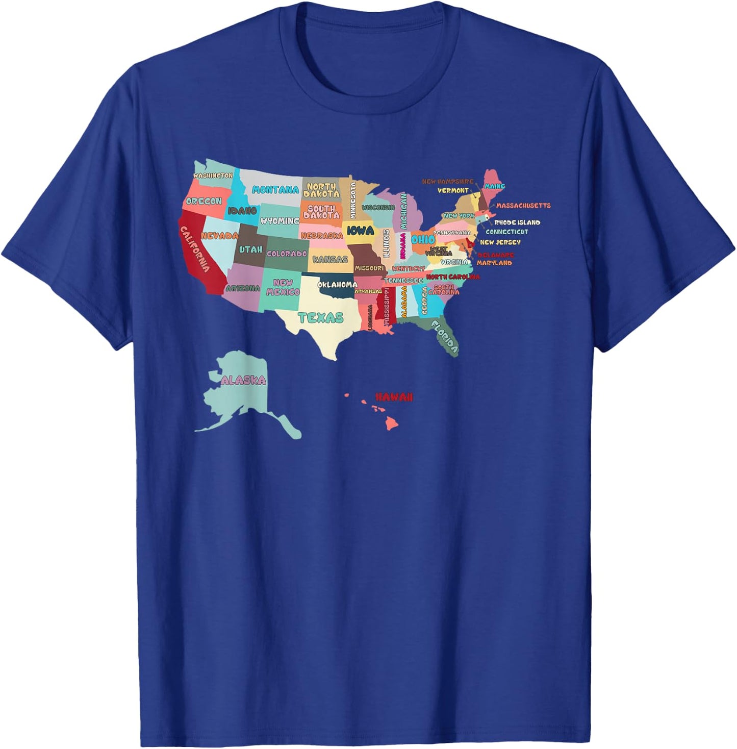 USA Map with States Names, United States US T-Shirt - T-Shirt | Royal