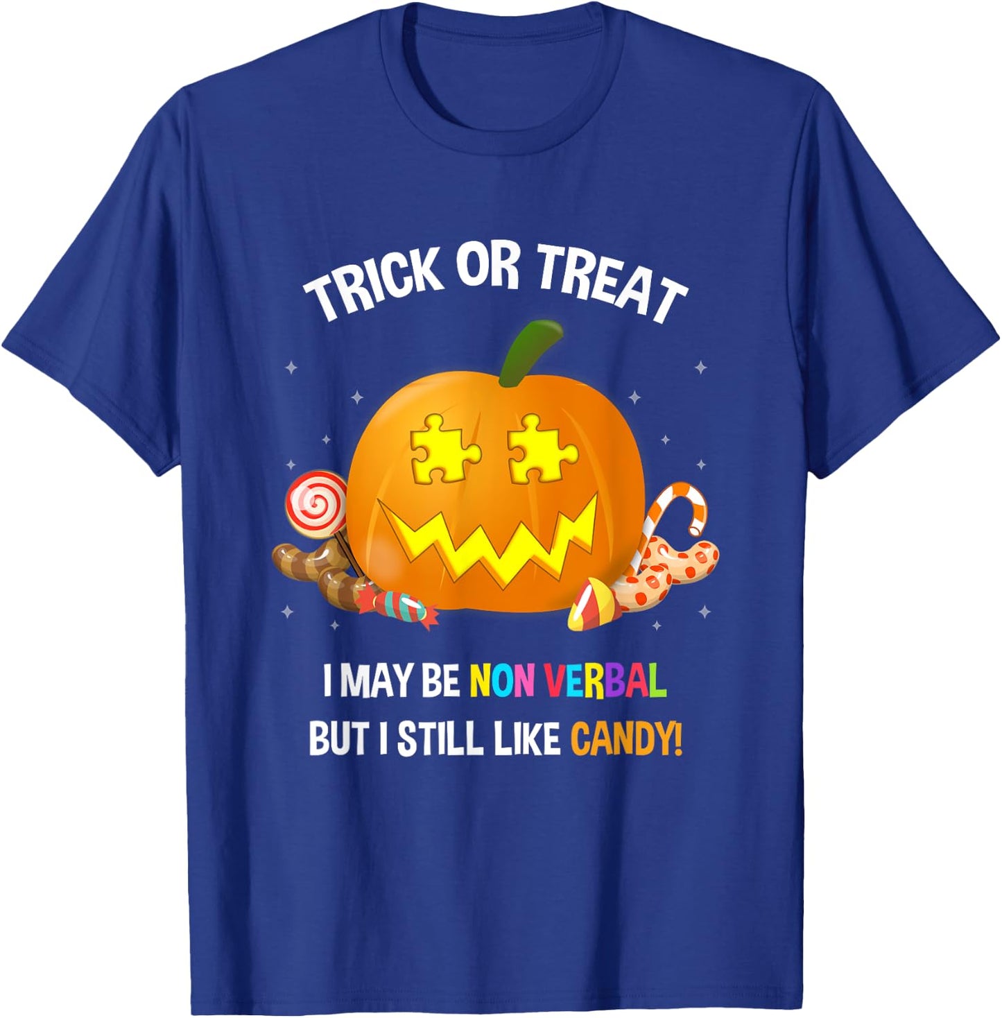 Halloween Non Verbal Autism Trick Or Treat T-Shirt - T-Shirt | Royal