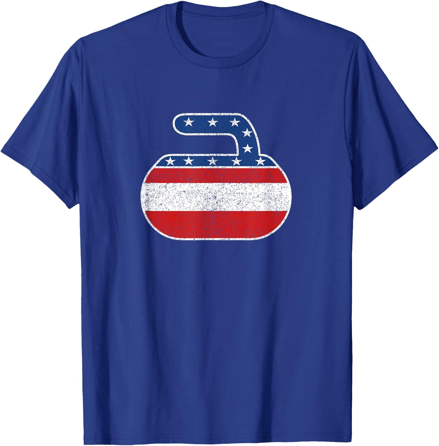 USA Red White and Blue Curling Stone Vintage T-Shirt - T-Shirt | Royal