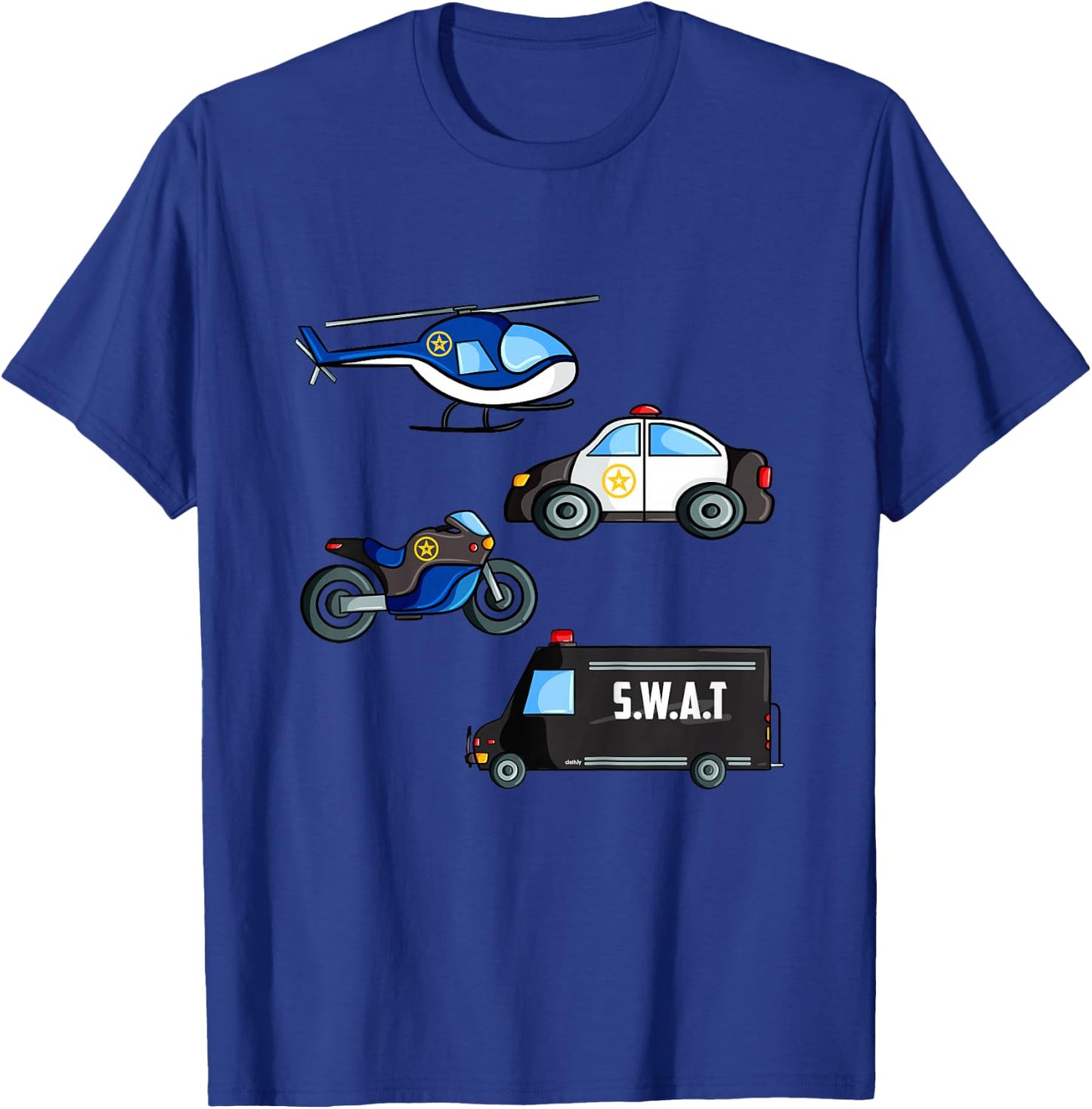 Kids Police Car Boys Different Police Cars and Vehicles T-Shirt - T-Shirt | Royal