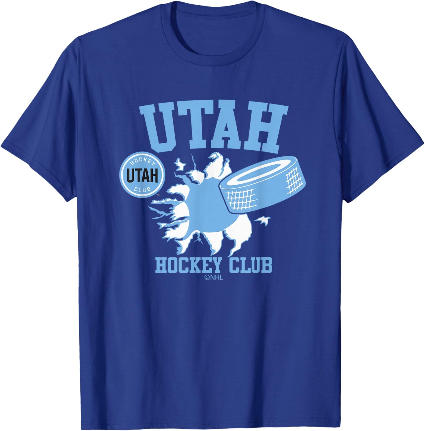 Utah Hockey Club Puck Burst Dark Heather Officially Licensed T-Shirt - T-Shirt | Royal