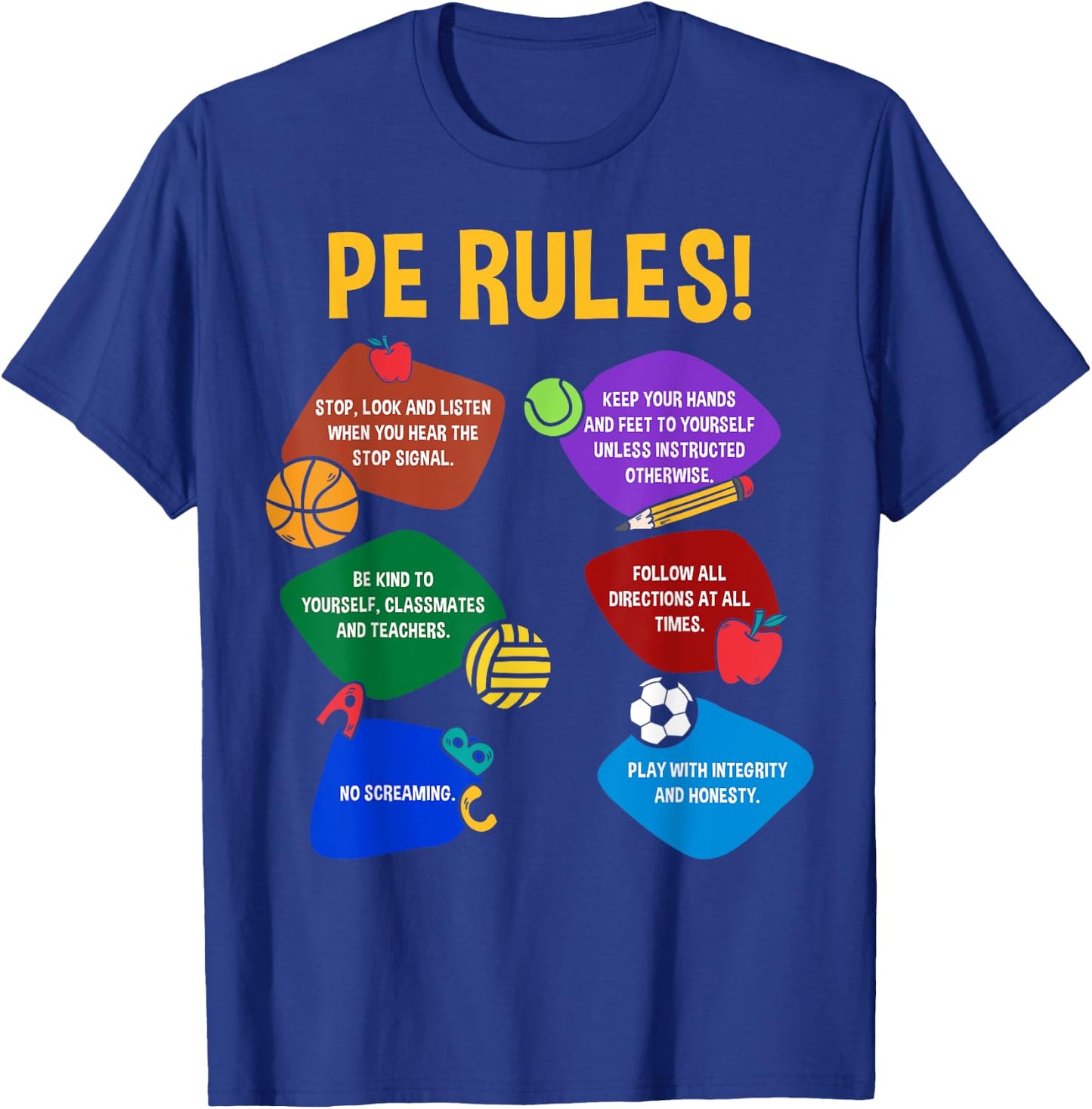 P.E. Teacher Physical Education Rules School Gym Men Women T-Shirt - T-Shirt | Royal
