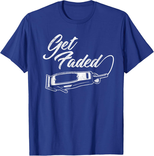 Vintage Distressed Barber - Get Faded Clippers Script Tail T-Shirt - T-Shirt | Royal