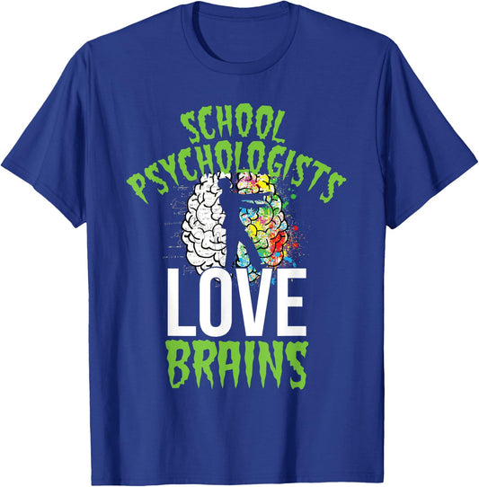 School Psychologists Love Brains Halloween Teacher Counselor T-Shirt - T-Shirt | Royal