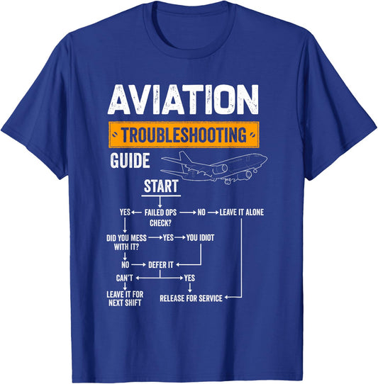 Funny Aviation Troubleshooting Guide Aircraft Mechanic Pilot T-Shirt - T-Shirt | Royal