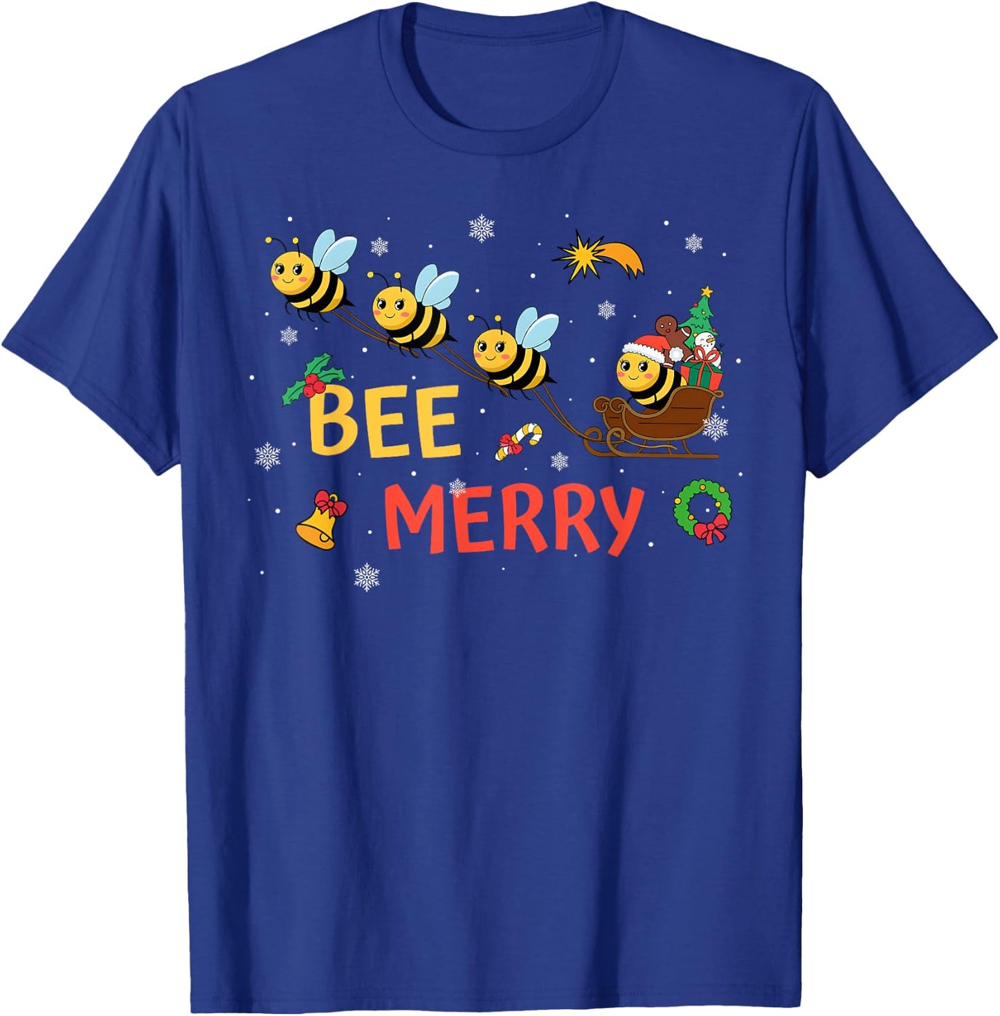 Bee Merry Christmas Beekeeper Xmas Holiday Santa Sleigh Ride T-Shirt - T-Shirt | Royal