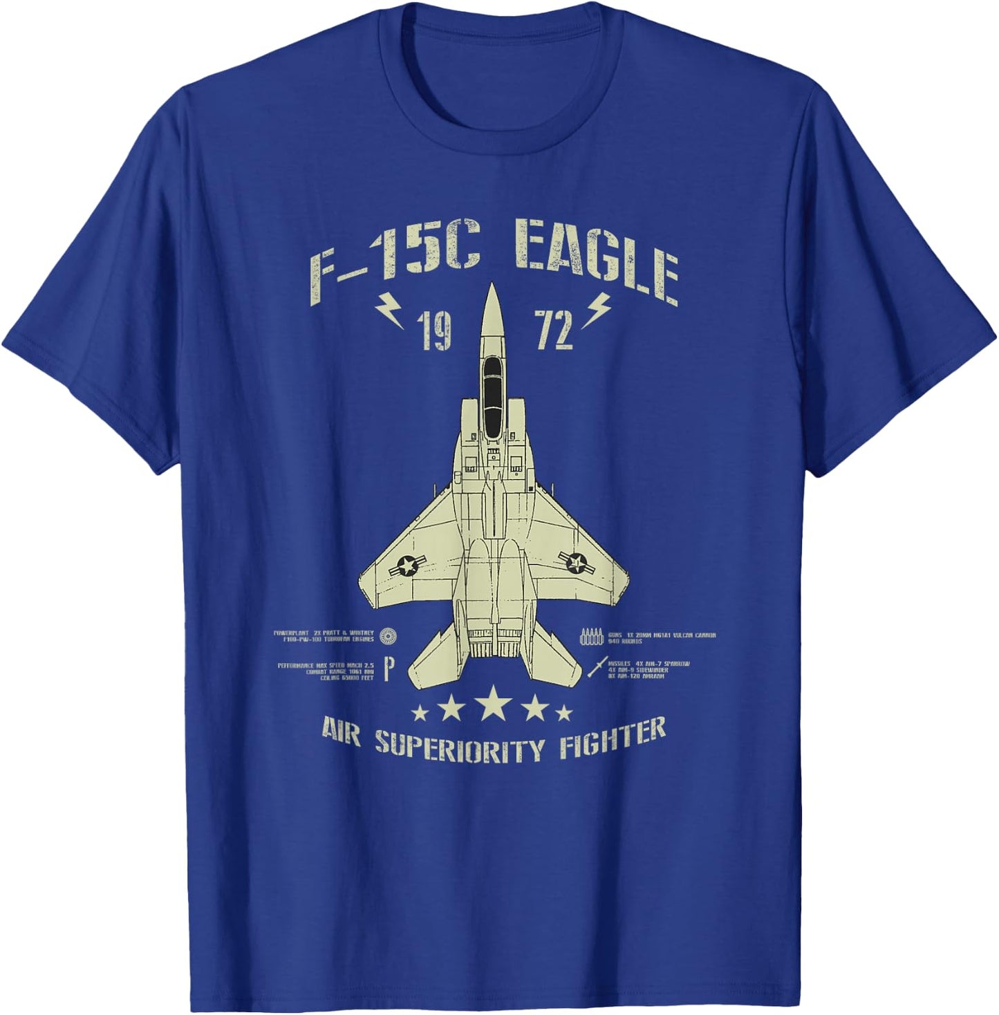 F-15 Eagle Jet Fighter Technical Drawing T-Shirt - T-Shirt | Royal