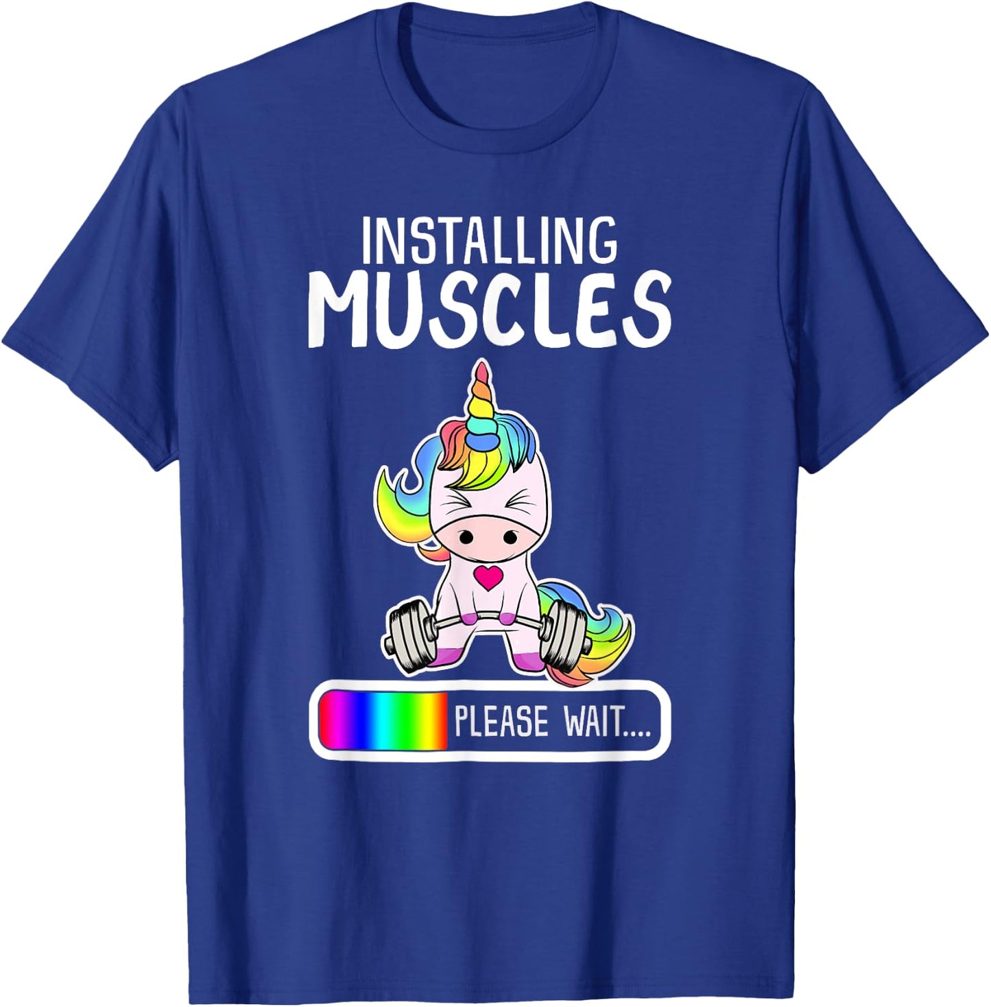 Installing Muscles Unicorn Weightlifting Gift T-Shirt - T-Shirt | Royal