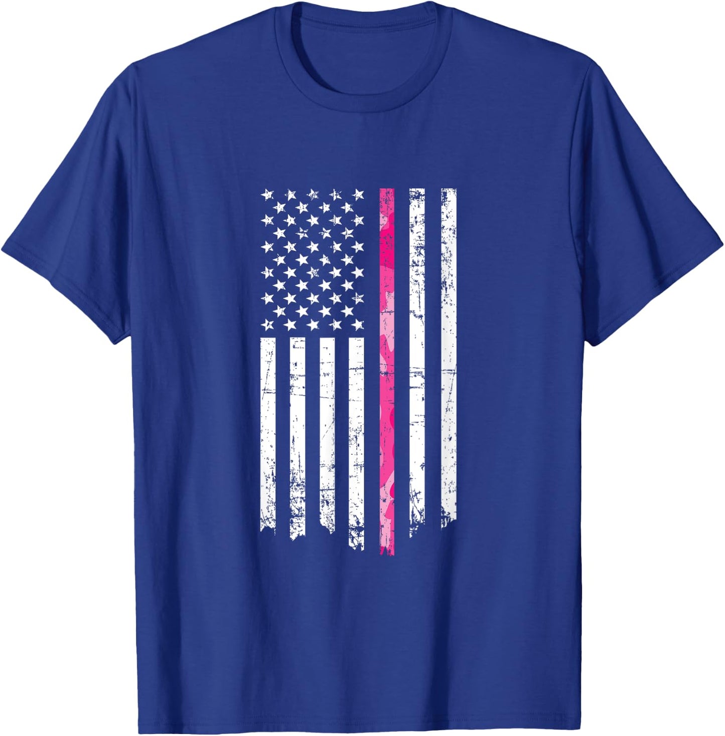 Pink Camouflage Stripe Breast Cancer American Flag Men T-Shirt - T-Shirt | Royal