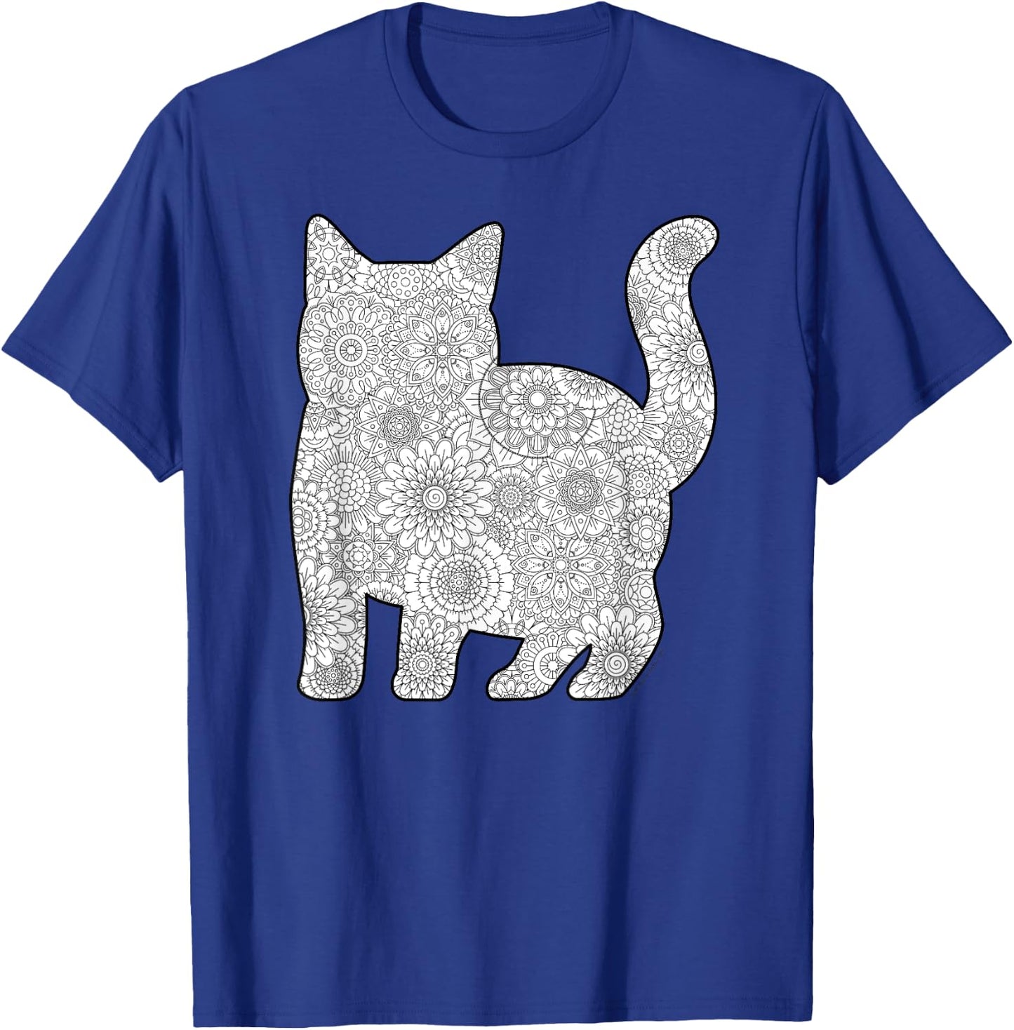 Adult Coloring Book - CAT Mandala Flowers T-Shirt - T-Shirt | Royal