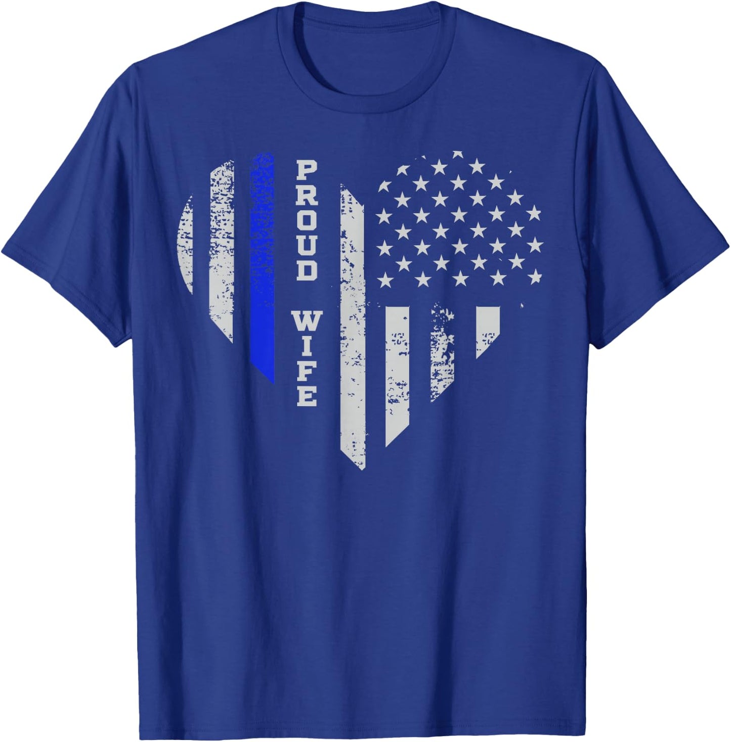 Thin Blue Line Heart Wife of Police Proud USA T-Shirt - T-Shirt | Royal