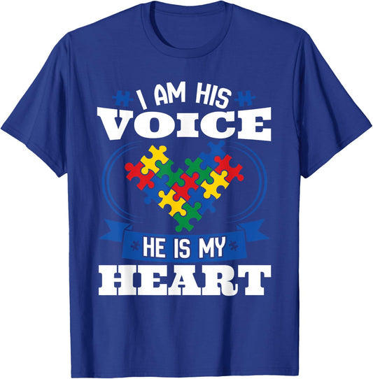 I Am His Voice He is My Heart Autism Awareness T-Shirt - T-Shirt | Royal