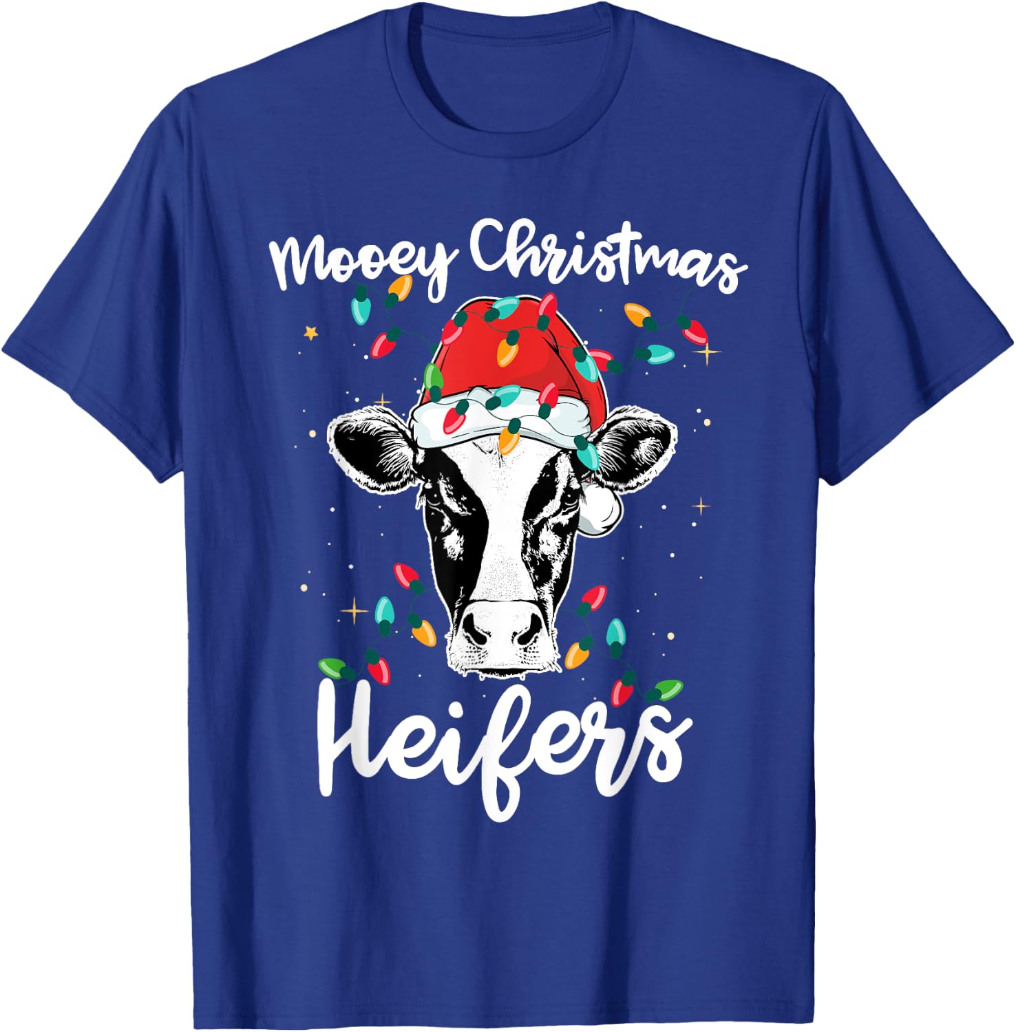 Mooey Christmas Heifers Santa Xmas Lights Cow Lovers T-Shirt - T-Shirt | Royal