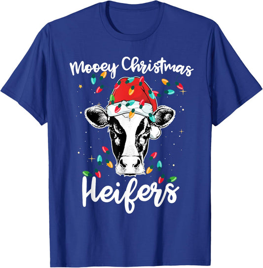 Mooey Christmas Heifers Santa Xmas Lights Cow Lovers T-Shirt - T-Shirt | Royal