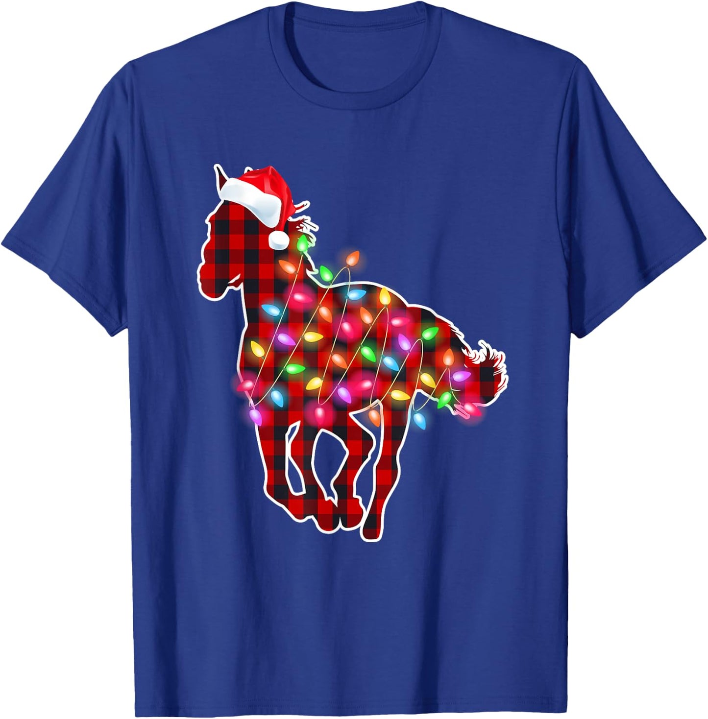 Plaid Buffalo Horse Christmas Pajamas Xmas Lights Women Girl T-Shirt - T-Shirt | Royal
