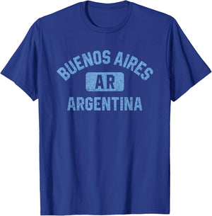 Buenos Aires Argentina Gym Style Distressed Light Blue Print T-Shirt - T-Shirt | Royal